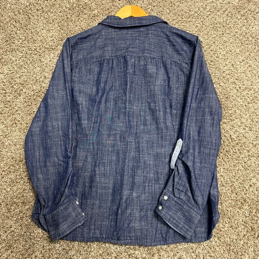 Tommy Hilfiger Mens Blue Chambray Roll Tab Long Sleeve Button Down Shirt Large